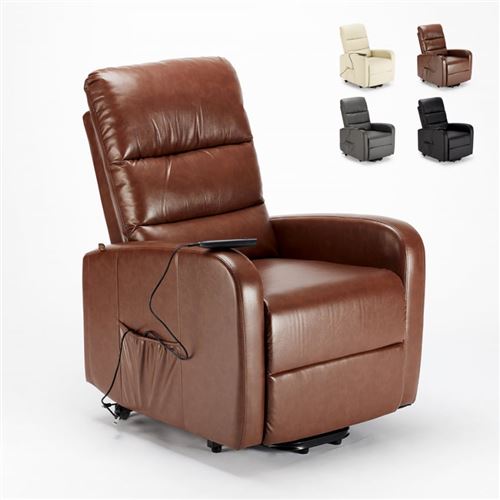 Fauteuil Fauteuil électrique en similicuir élévateur inclinable équipé de roues Elizabeth II Couleur: Marron