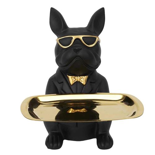 Non Communiqué Noir Et Doré Statuette & Vide-Poche "Bulldog" 21Cm Noir