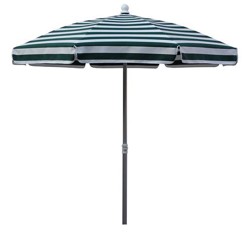 Parasol centre coloris raye blanc/vert en dralon - Hauteur 100 x Diametre 200/8 baleines -PEGANE-