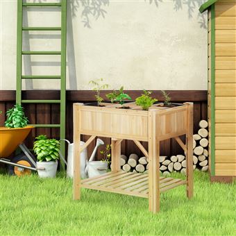 Jardinière Sur Pieds Outsunny 100x30x70.5 Cm - Carré Potager En Bois Avec Étagère Et Drainage - Pour Balcon/Jardin