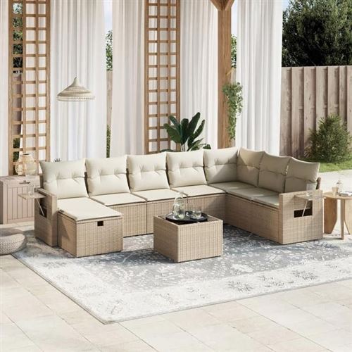 Non Communiqué Beige Salon De Jardin Modulable Vidaxl Rotin 9 Pieces X 61.5 X 69
