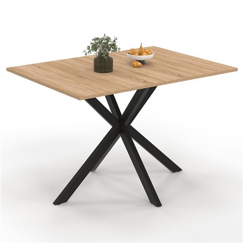 Table à manger rectangle bois et noir 6 personnes 110cm pied araignée