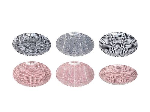 Lot de 6 assiettes creuses LAZO - Faïence - D.24 cm - Bleu et rose