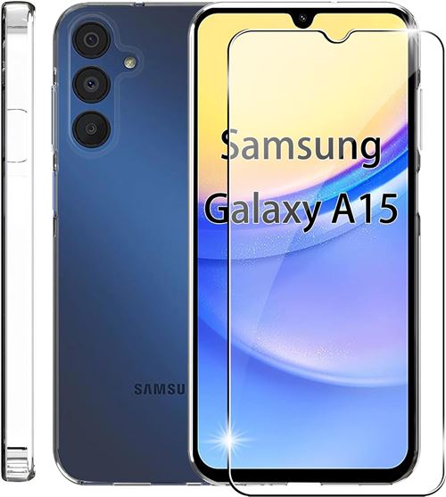 Pack coque transparente en TPU et protection écran vitre en verre trempé pour Samsung Galaxy A15 4G / Galaxy A15 5G - XEPTIO