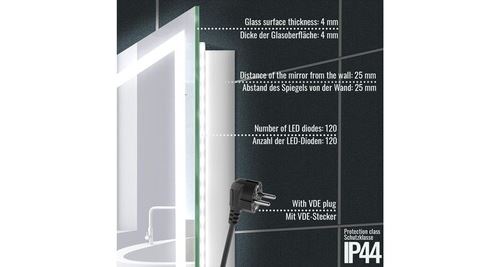 Miroir salle de bain led - 120 x 80 cm, cee:a++, tactile, mural, éclairage  blanc froid/chaud/neutre, fonction mémoire, anti-buée - Miroir - Achat &  prix