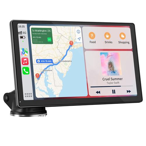 Autoradio sans Fil 9 Carplay Voiture, Dashcam 4K, Caméra Arrière 1080P, Commande Vocale, Écran Tactile, Android Auto, Navigation GPS, Radio Bluetooth, Mirror Link/AUX/FM/avec 64Go SD Carte