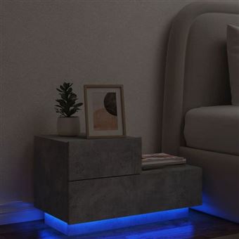 vidaXL Table de Chevet avec Lumières LED, Armoire de Nuit avec Rangement, Table de Nuit Chambre, Moderne, Gris Béton Bois 836780 - 1