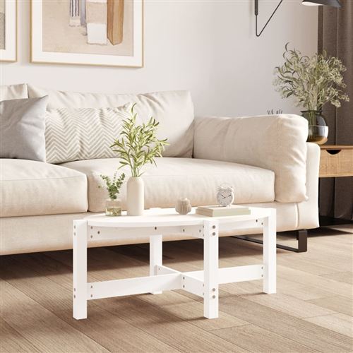 VIDAXL - Table basse - Bois massif de pin - Blanc - 87x48x35 cm - Image 2