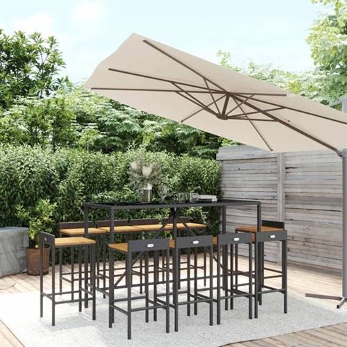 Vidaxl ensemble de bar jardin 11pcs noir poly rotinbois massif acacia