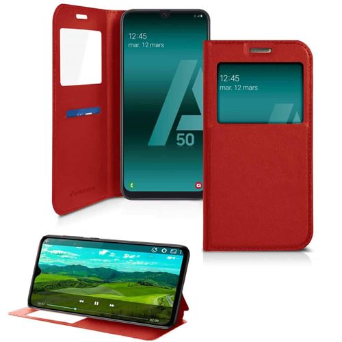 Coque Etui pour Samsung Galaxy A50 ,Housse Porte Carte Protection A50 -Rouge