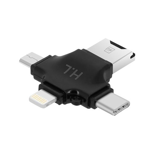 Avizar Noir Lecteur Carte Micro-Sd 4 En 1 Usb-C / Lightning / Micro-Usb / Usb Compact - Image 3