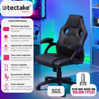 Chaise gaming Tectake Chaise gamer TWINK - noir