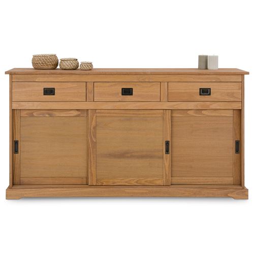 Buffet SAVONA en pin massif, 3 tiroirs et 3 portes, lasuré brun