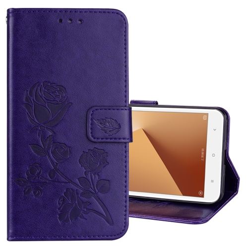 Xiaomi Redmi Note 5A Housse Etui Cuir PU Gravé Fleurs Rose Violet ALS70492
