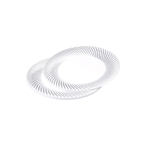 set 6 assiettes blanches avec contour argent en ps - ø18cm