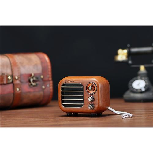 Mini Haut-Parleur Bluetooth - R818-C - Bois de cerisier - Radio FM - Batterie 1100 mAh - Ultra-portable - TV Son Photo