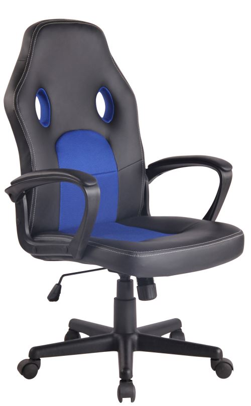 CLP Chaise de bureau Elbing en similicuir , Noir / Bleu 
