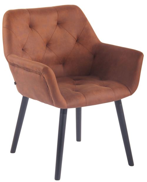 Chaise de Salle à manger Cassidy en Similicuir Vintage - Chaise de coiffeuse avec accoudoirs - Piètement Bois de Chêne Noir - Couleur Marron