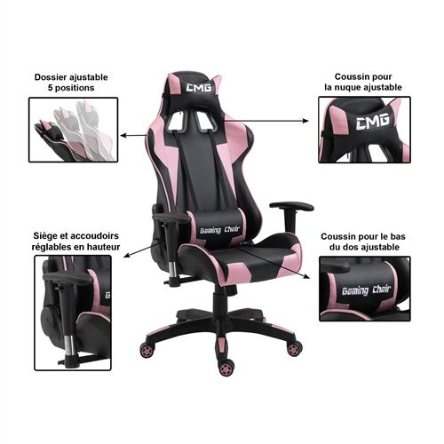 Chaise De Bureau Gaming Revetement Synthetique Noir Et Rose Achat Prix Fnac