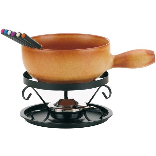 kela 61305 Service à Fondue à Fromage Tessin avec caquelon céramique 10 pièces Brun Clair 31 x 31 x 19,5 cm