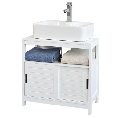 Meuble Sous-Lavabo Meuble de Salle de Bain Vasque - 1 étage et 2 Portes coulissantes -Blanc SoBuy® FRG128-W