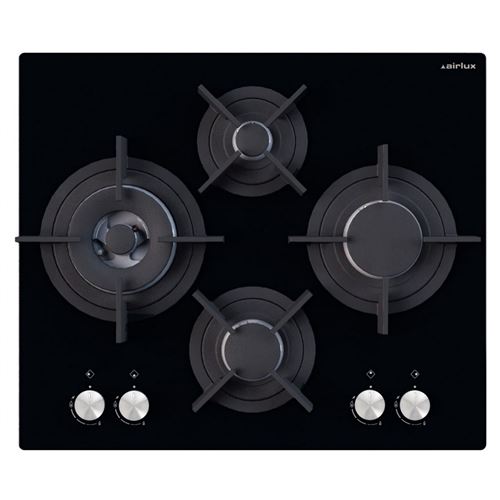 Airlux AV685HBK table de cuisson au gaz - 60 cm - verre noir - vitrocéramique