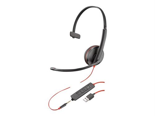 Poly Blackwire C3215 - 3200 Series - headset - op oor - met bekabeling - USB, 3,5 mm-stekker