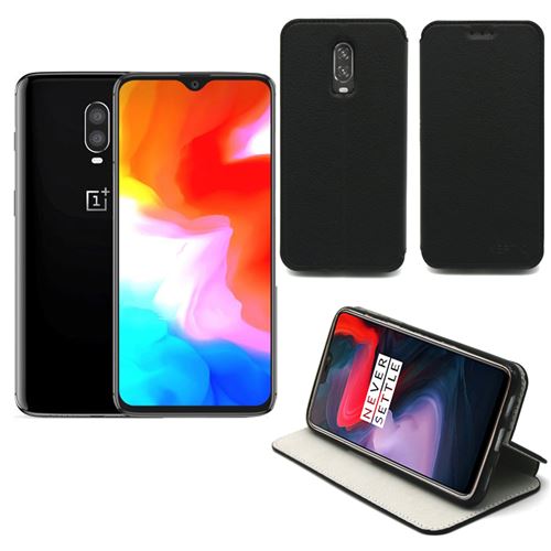 Housse Folio Flip Cover XEPTIO pour Smartphone OnePlus 6T - Coque antichoc de protection slim cuir avec stand - Noire