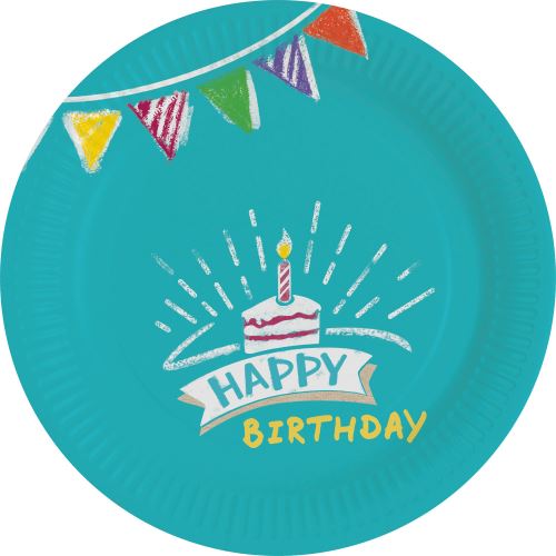 Amscan assiettes Happy Birthday 17,7 cm papier turquoise 8 pièces
