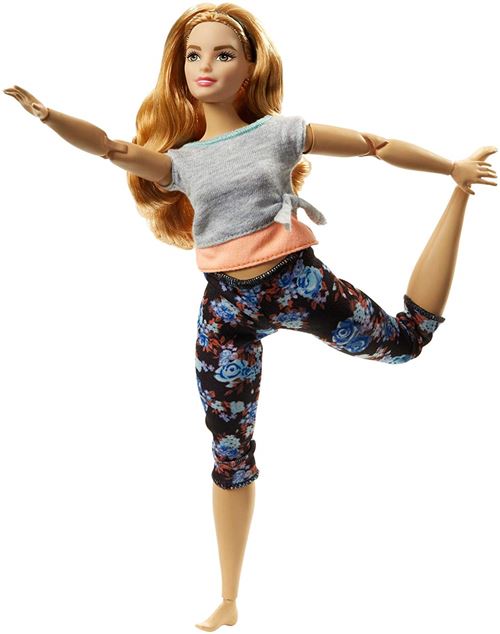 Barbie - FTG84 - Made to Move Poupée Articulée Fitness Ultra Flexible Rousse, Legging à Fleurs Bleues et 22 points d'Articulations, Jouet pour Enfant