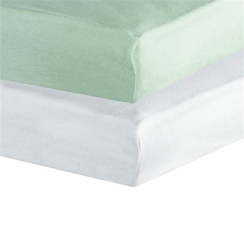 Trois Kilos Sept Set de 2 Draps Housses 70 x 140 cm Blanc/Anis
