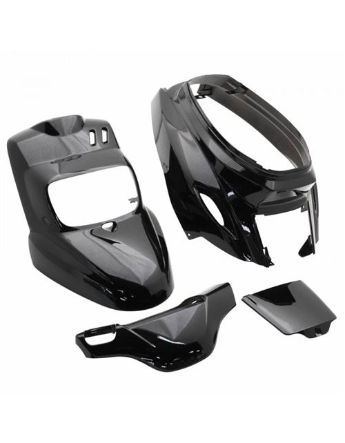 Carrosserie-carenage scoot adaptable mbk 50 booster 2004+-yamaha 50 bws 2004+ noir brillant (kit 4 pieces) -p2r-