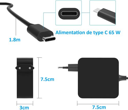 Chargeur secteur NEW POW 65W USB C compatible pour ordinateur portable  Lenovo ThinkPad Huawei Matebook MacBook Pro HP