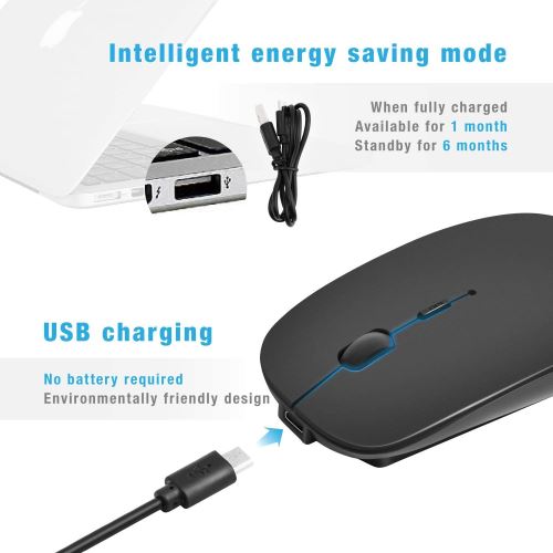 Souris Bluetooth, souris sans fil à trois modes (USB) Souris portable  rechargeable bluetooth silencieuse pour Mac / ordinateur / linux / android  (noir)