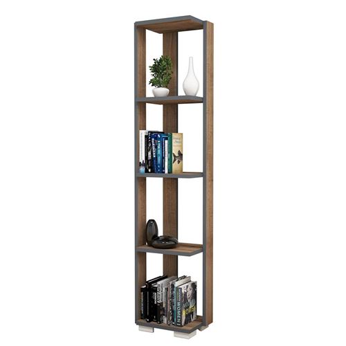 HOMEMANIA Nicol Boekhandel- Plank, Meubilair - met planken - van Woonkamer, Kantoor - Walnoot, Antraciet, Wit in hout, PVC, 33,6 x 25,8 x 153 cm