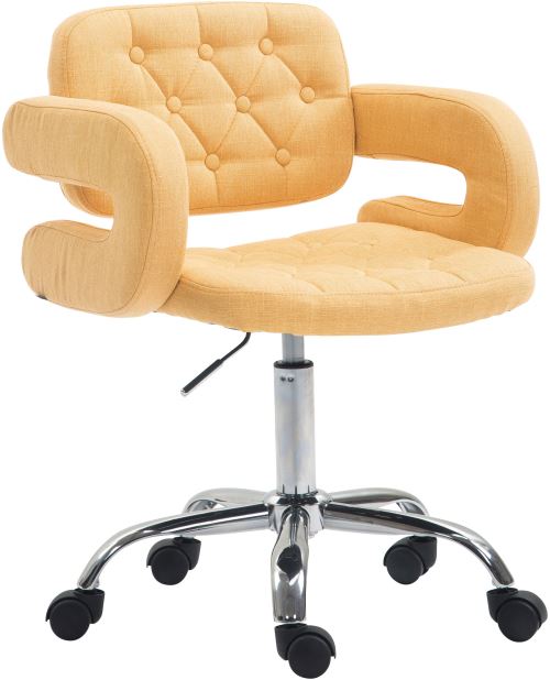 Tabouret de travail Dublin en Tissu - Chaise de bureau réglable en hauteur Pivotante Roulettes - Couleur Jaune