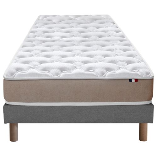 Ensemble matelas accueil latex 3 zones sommier gris 90x200