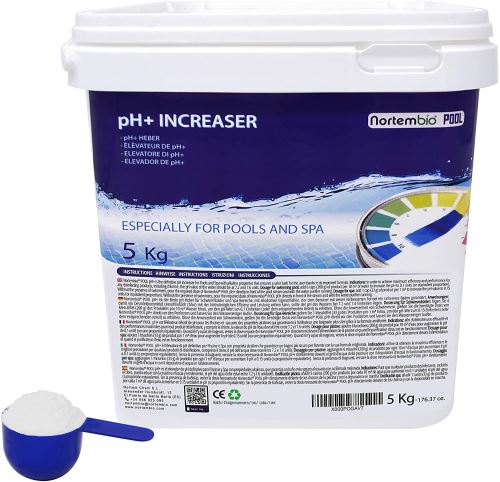 NortemBio Pool pH+ Plus 5 Kg, Elevateur Naturel du pH pour Piscine et Spa, Améliore la Qualité de l'eau, Correcteur pH, Bénéfique pour la Santé. Produ