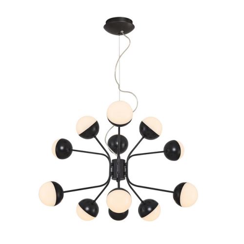 HOMEMANIA Lampe à Suspension Kosmos Chandelier - à Sphère - de Plafond - Noir en Métal, 64 x 64 x 120 cm, 12Led x Max 60W, 6000Lumen, 3000K Lumière Blanc Naturel