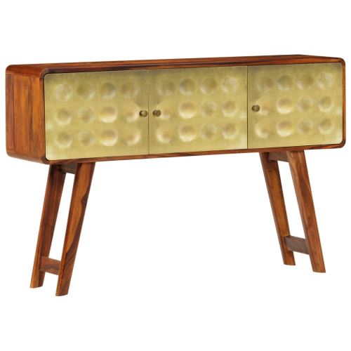 Meelady Buffet Armoire Console Bois de Sesham Solide Imprimé Doré avec 3 Portes de Style Rétro 120 x 30 x 80 cm