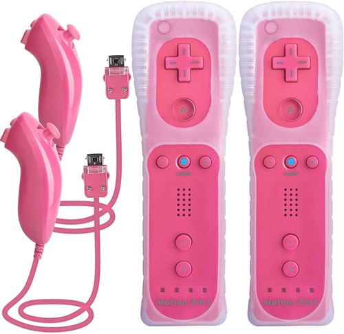 2x 2 en 1 Manette Wiimote Motion Plus intégré et Nunchunk QUMOX compatible pour Nintendo Wii et Wii U -QUMOX® Rose