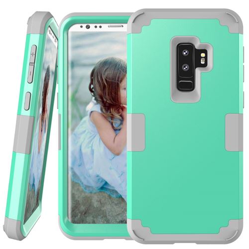 Coque en silicone 3 pièces hybride résistant aux chocs cyan pour votre Samsung Galaxy S9 Plus SM-G965