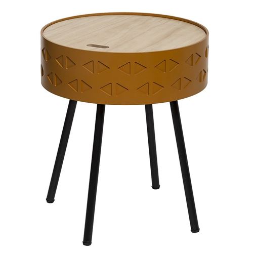 Atmosphera Jaune Table D'appoint Coffre Scandi Shiro - Diam. 38 X H. 45 Cm - Moutarde - Image 3