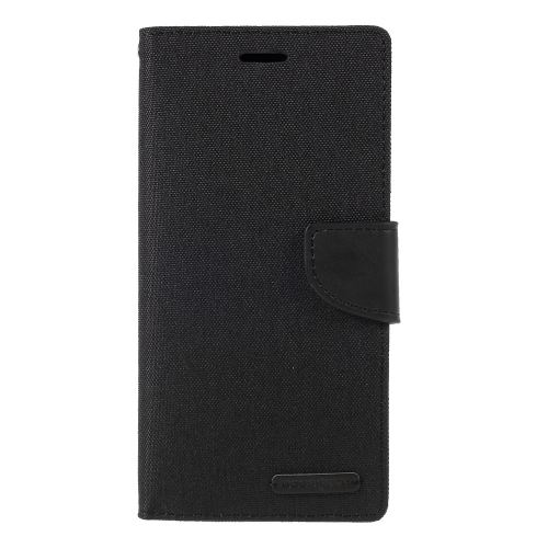 Etui en PU agenda en toile avec support noir pour votre Samsung Galaxy J6 Plus