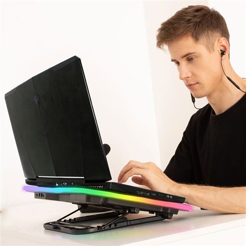 11 à 17 NOUVEAUTÉ 2020 Compatible avec Mac et PS4 Stable et Solide Ventilateur USB Support Ordinateur Portable Gaming Éclairage RGB KLIM™ Rainbow Refroidisseur PC Portable 