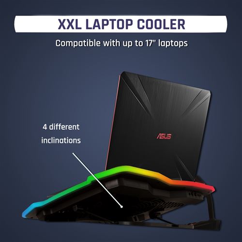 Support pour ordinateur Klim Techs KLIM Nova + Refroidisseur PC portable -  11 à 19 + Éclairage RGB + Support ordinateur portable gaming + Ventilateur  USB + Stable et silencieux +