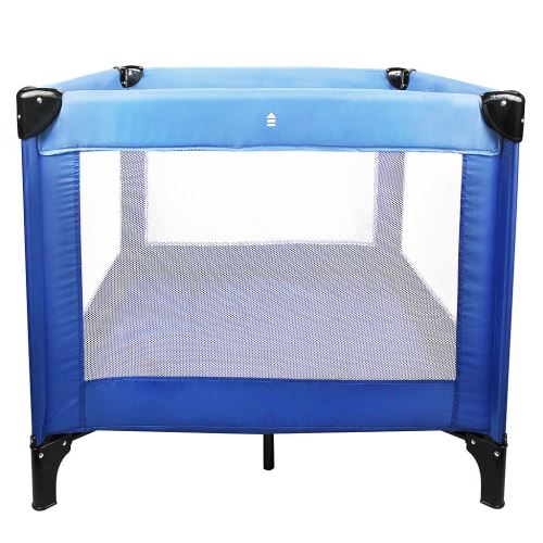 Todeco - Lit Pliable de Voyage, Parc pour Enfants, Standard CE, 93 x 93 x 76 cm, Bleu ciel/Bleu marine, Charge maximale: 25 kg