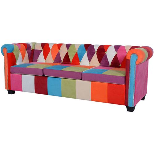 vidaXL Driezitsbank Chesterfield-stijl stof meerkleurig
