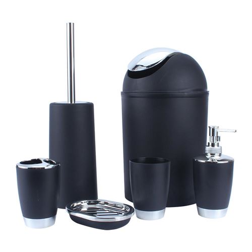 Lot de 6 Accessoires de Salle de Bain Ensemble d’accessoires pour WC Distributeur Port-savon toilette Porte-brosse Tasse