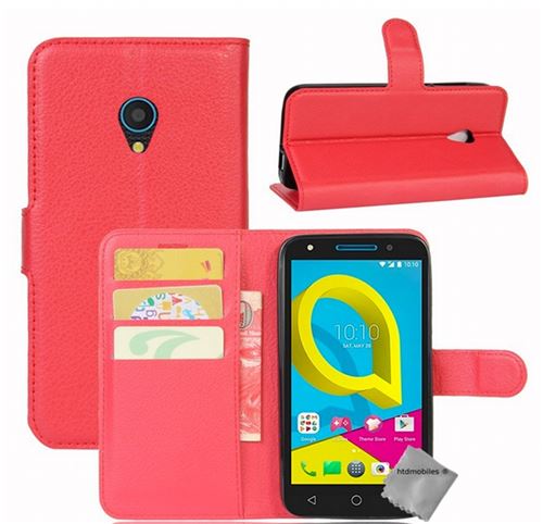 Housse etui coque pochette portefeuille pour Alcatel U5 avec verre trempe - ROUGE